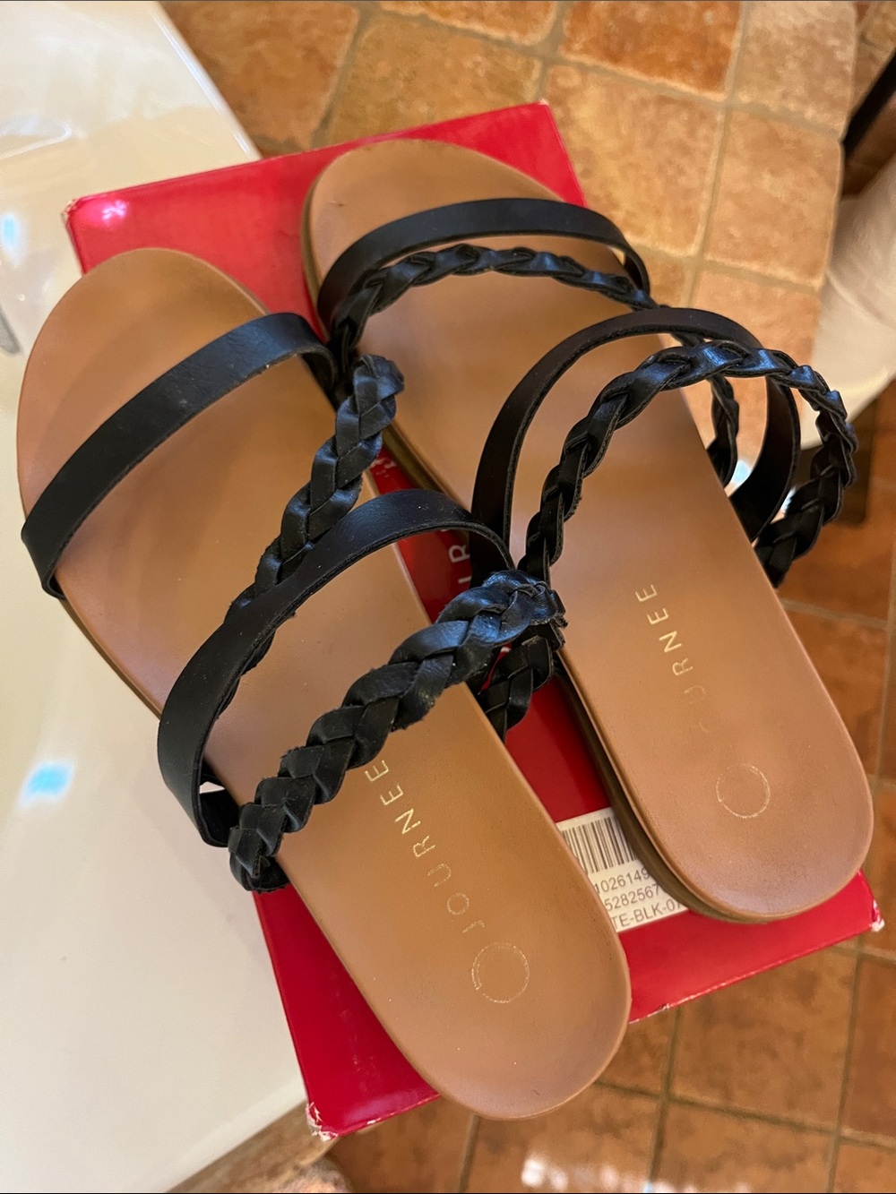 Journee Collection Black Braided Strap Slide Sandals